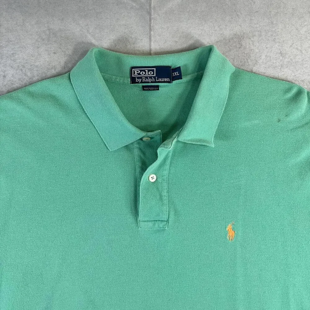 Polo Ralph Lauren Short Sleeve Polo Shirt Mens XXL Green Regular Fit Yellow Pony